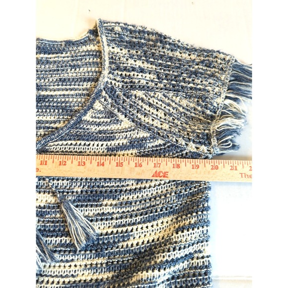 Crochet Loose Knit Sweater Women L Tassels Short Sleeves Fringe Cottagecore Boho - Picture 4 of 5
